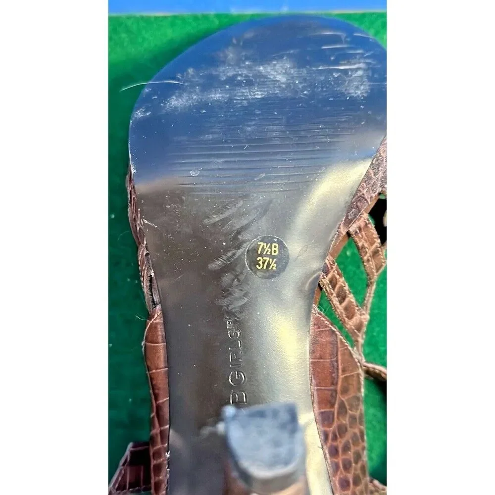 BCBGirls 7.5 Croc Embossed Leather Mary Jane Peep Toe Heels Shoes